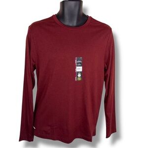 New Athletic Works Small Mens Burgundy Red Long Serve Cotton Blend Casual Active